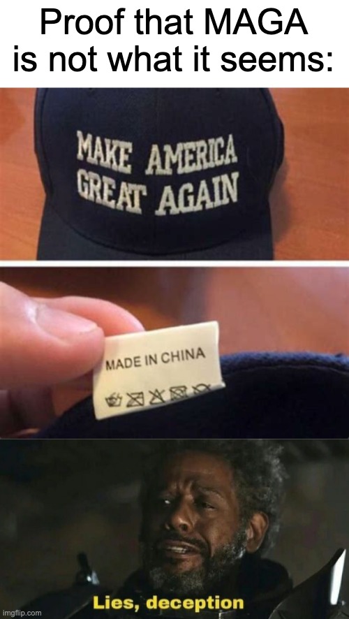 Liar! | Proof that MAGA is not what it seems: | image tagged in make america great again,task failed successfully,fail,made in china,confused,visible confusion | made w/ Imgflip meme maker