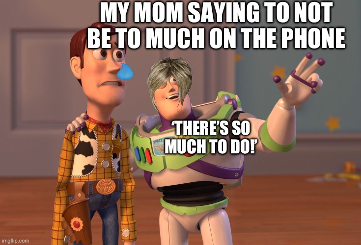 I hate this | MY MOM SAYING TO NOT BE TO MUCH ON THE PHONE; ‘THERE’S SO MUCH TO DO!’ | image tagged in mom | made w/ Imgflip meme maker