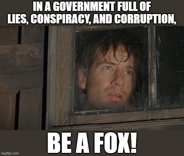 The truth is out there. | IN A GOVERNMENT FULL OF LIES, CONSPIRACY, AND CORRUPTION, BE A FOX! | image tagged in fox mulder the x files,conspiracy,government corruption | made w/ Imgflip meme maker