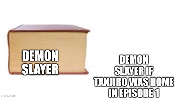 =nodemonslayer | DEMON SLAYER IF TANJIRO WAS HOME IN EPISODE 1; DEMON SLAYER | image tagged in big book no book | made w/ Imgflip meme maker