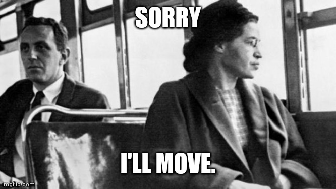 rosa parks | SORRY I'LL MOVE. | image tagged in rosa parks | made w/ Imgflip meme maker