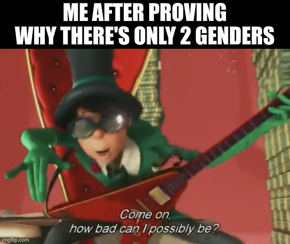 There are only 2 genders | ME AFTER PROVING WHY THERE'S ONLY 2 GENDERS | image tagged in come on how bad can i possibly be,2 genders | made w/ Imgflip meme maker