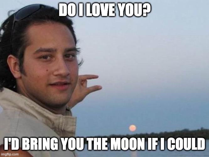 Do I love you? | DO I LOVE YOU? I'D BRING YOU THE MOON IF I COULD | image tagged in moon guys fail,love | made w/ Imgflip meme maker