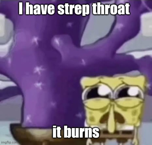 :( | I have strep throat; it burns | image tagged in zad spunchbop | made w/ Imgflip meme maker