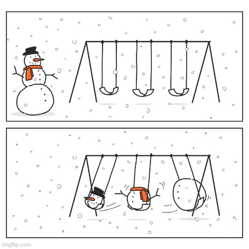 Snowballs swinging | image tagged in snowball,snowballs,snow,swing,comics,comics/cartoons | made w/ Imgflip meme maker
