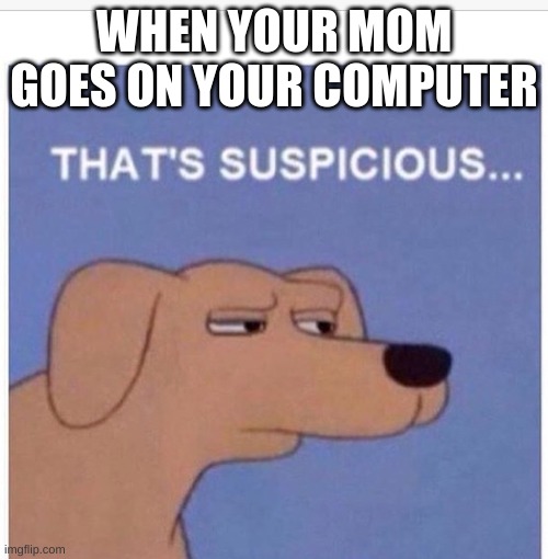 SUSSY | WHEN YOUR MOM GOES ON YOUR COMPUTER | image tagged in that's suspicious,computer,mom | made w/ Imgflip meme maker