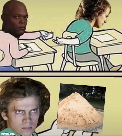 Pass a Note | image tagged in mace pass note to anakin,anakin skywalker,mace windu,sand | made w/ Imgflip meme maker