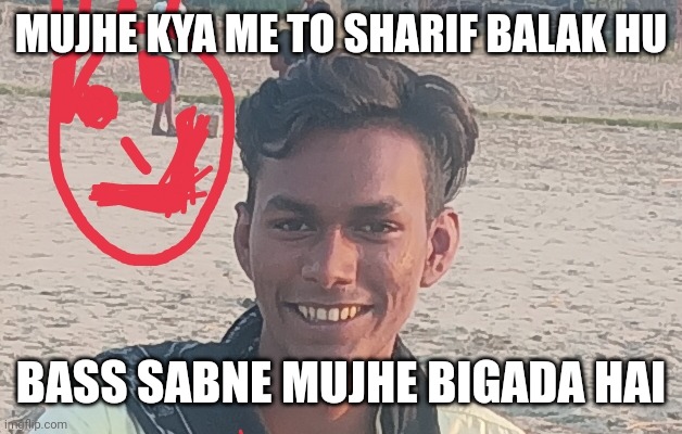 MUJHE KYA ME TO SHARIF BALAK HU; BASS SABNE MUJHE BIGADA HAI | image tagged in memes | made w/ Imgflip meme maker