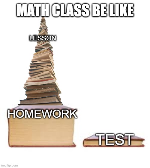 Big book small book | MATH CLASS BE LIKE; LESSON; HOMEWORK; TEST | image tagged in big book small book | made w/ Imgflip meme maker