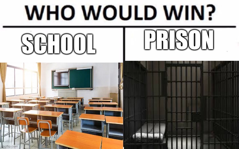 PRISON; SCHOOL | image tagged in which one,relatable,funny memes,voting,decisions | made w/ Imgflip meme maker