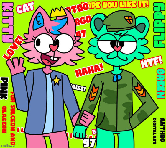 flippy and kitty drawn by cartoongoat | image tagged in flippy and kitty drawn by cartoongoat | made w/ Imgflip meme maker