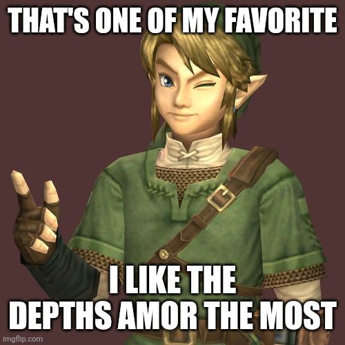Zelda | THAT'S ONE OF MY FAVORITE I LIKE THE DEPTHS AMOR THE MOST | image tagged in zelda | made w/ Imgflip meme maker
