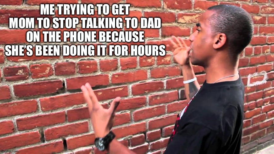 It’s exactly Ike this template | ME TRYING TO GET MOM TO STOP TALKING TO DAD ON THE PHONE BECAUSE SHE’S BEEN DOING IT FOR HOURS | image tagged in talking to wall | made w/ Imgflip meme maker