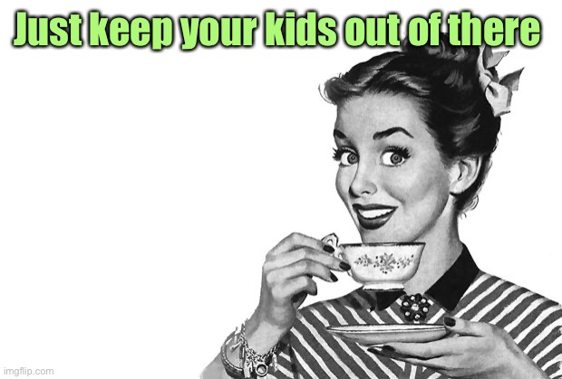 1950s Housewife | Just keep your kids out of there | image tagged in 1950s housewife | made w/ Imgflip meme maker