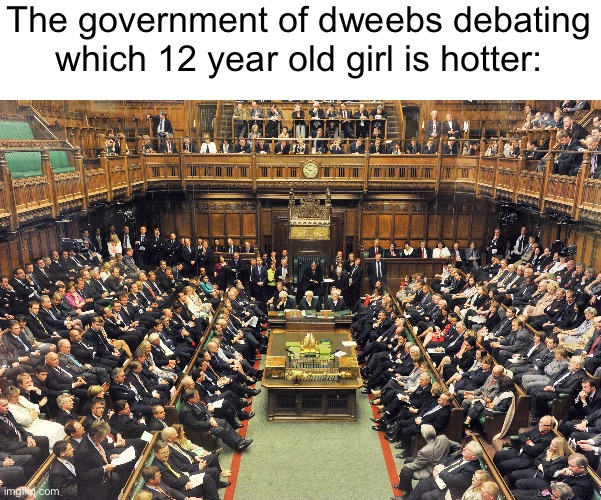 Slander | The government of dweebs debating which 12 year old girl is hotter: | image tagged in british parliament | made w/ Imgflip meme maker