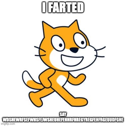 Scratch cat | I FARTED; SAY WDSHEWRFSEFWHSFEJWSHEUHEFEHHRFHREGYREGFEHFRGEUUDFGHE | image tagged in scratch cat | made w/ Imgflip meme maker