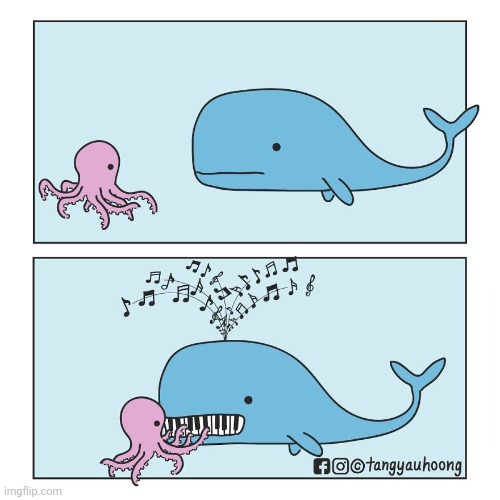 Whale piano | image tagged in octopus,whale,piano,comics,comics/cartoons,pianos | made w/ Imgflip meme maker