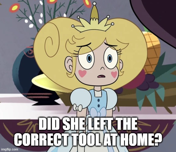 Star butterfly | DID SHE LEFT THE CORRECT TOOL AT HOME? | image tagged in star butterfly | made w/ Imgflip meme maker