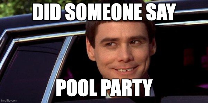 Pool Party | DID SOMEONE SAY; POOL PARTY | image tagged in dumb and dumber | made w/ Imgflip meme maker