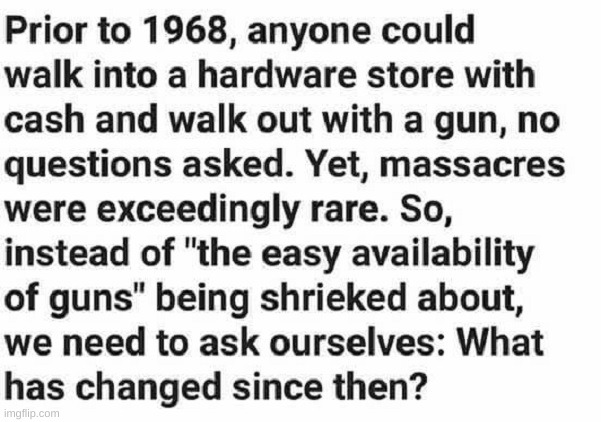 You could go to a department store and buy a gun. Amazingly, shootings were few and far between. | image tagged in guns,1960s,mass shooting | made w/ Imgflip meme maker