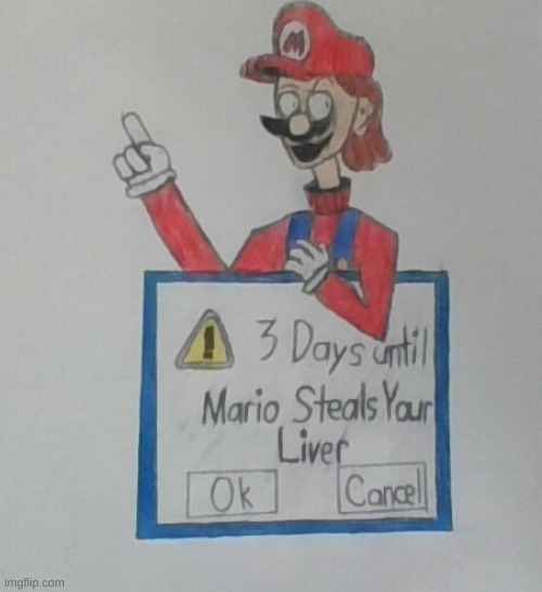 I reimagined this error cuz I was bored (Note: Mario shown in this drawing is actually [CD] in disguise) | image tagged in mario,error,liver,drawing | made w/ Imgflip meme maker