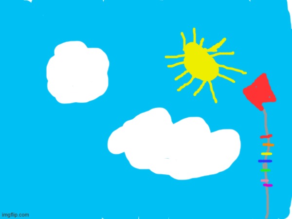 A blue sky with the sun, clouds, and a kite | image tagged in sky,sun,clouds,kite | made w/ Imgflip meme maker