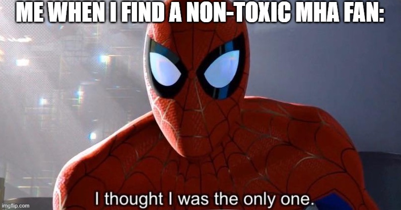 They're hard to come by. | ME WHEN I FIND A NON-TOXIC MHA FAN: | image tagged in i thought i was the only one,my hero academia,fandoms,spider-man | made w/ Imgflip meme maker