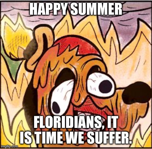 FLORIDIANS, GATHER. WE MUST PLAN OUR SURVIVAL | HAPPY SUMMER; FLORIDIANS, IT IS TIME WE SUFFER. | image tagged in this is fine face melt,florida | made w/ Imgflip meme maker