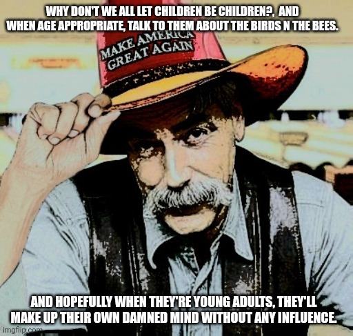 AND HOPEFULLY WHEN THEY'RE YOUNG ADULTS, THEY'LL MAKE UP THEIR OWN DAMNED MIND WITHOUT ANY INFLUENCE. WHY DON'T WE ALL LET CHILDREN BE CHILD | made w/ Imgflip meme maker