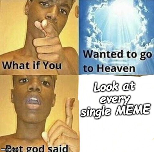 What if you wanted to go to Heaven | Look at every single MEME | image tagged in what if you wanted to go to heaven | made w/ Imgflip meme maker