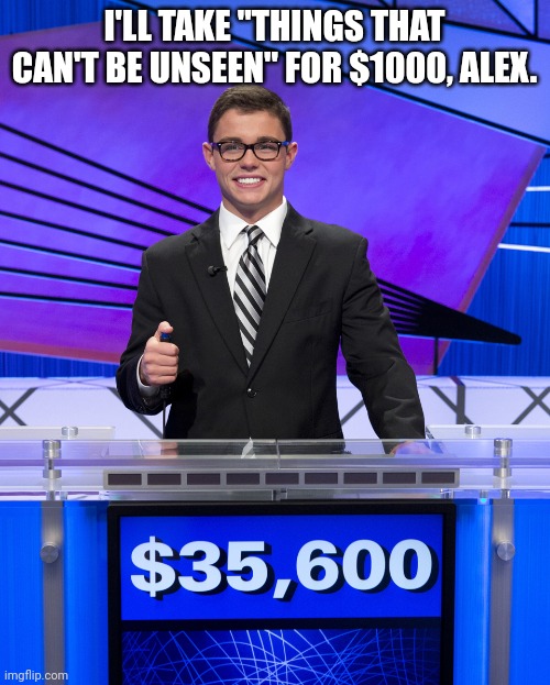 Jeopardy Contestant | I'LL TAKE "THINGS THAT CAN'T BE UNSEEN" FOR $1000, ALEX. | image tagged in jeopardy contestant | made w/ Imgflip meme maker