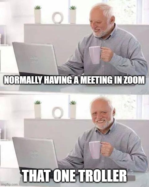 Hide the Pain Harold | NORMALLY HAVING A MEETING IN ZOOM; THAT ONE TROLLER | image tagged in memes,hide the pain harold | made w/ Imgflip meme maker