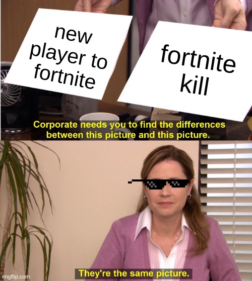 pro fortnite player | new player to fortnite; fortnite kill | image tagged in memes,they're the same picture | made w/ Imgflip meme maker