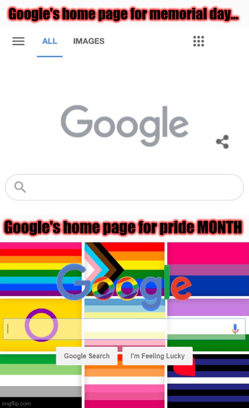 Google's home page for memorial day... Google's home page for pride MONTH | made w/ Imgflip meme maker