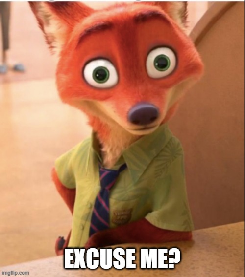 nick wilde big eyes | EXCUSE ME? | image tagged in nick wilde big eyes | made w/ Imgflip meme maker