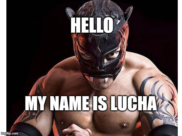 #Luchador, #SuzanneVega | HELLO; MY NAME IS LUCHA | image tagged in funny | made w/ Imgflip meme maker