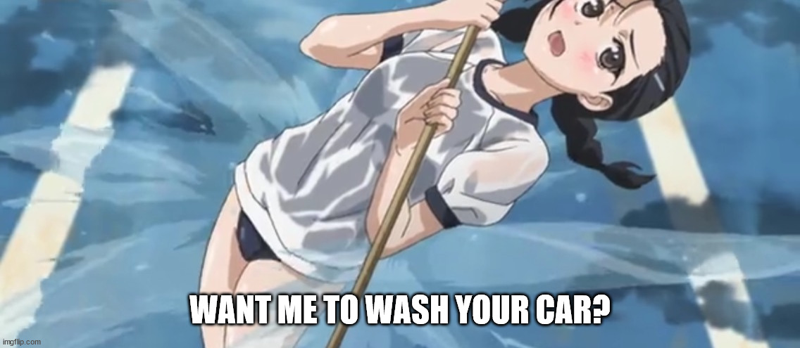 Wet anime girl | WANT ME TO WASH YOUR CAR? | image tagged in wet anime girl | made w/ Imgflip meme maker