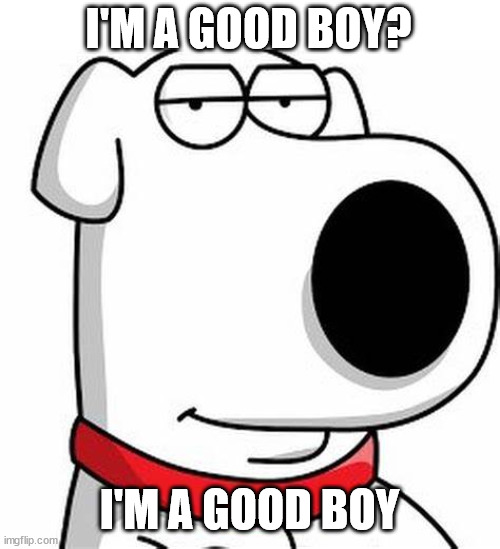 Brian Griffin Smug | I'M A GOOD BOY? I'M A GOOD BOY | image tagged in brian griffin smug | made w/ Imgflip meme maker