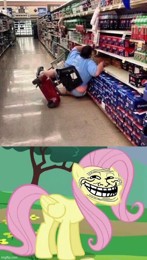 image tagged in fat person falling over,fluttertroll | made w/ Imgflip meme maker