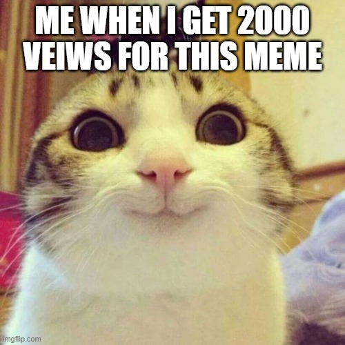 happy cat | ME WHEN I GET 2000 VEIWS FOR THIS MEME | image tagged in memes,smiling cat | made w/ Imgflip meme maker