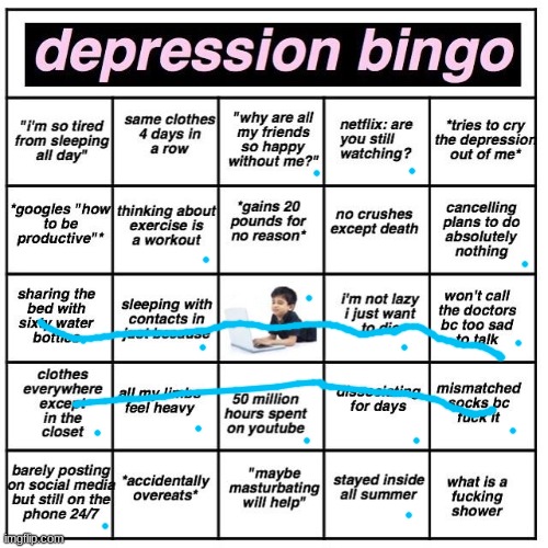 my therapist knows nothing :\ | image tagged in depression bingo | made w/ Imgflip meme maker