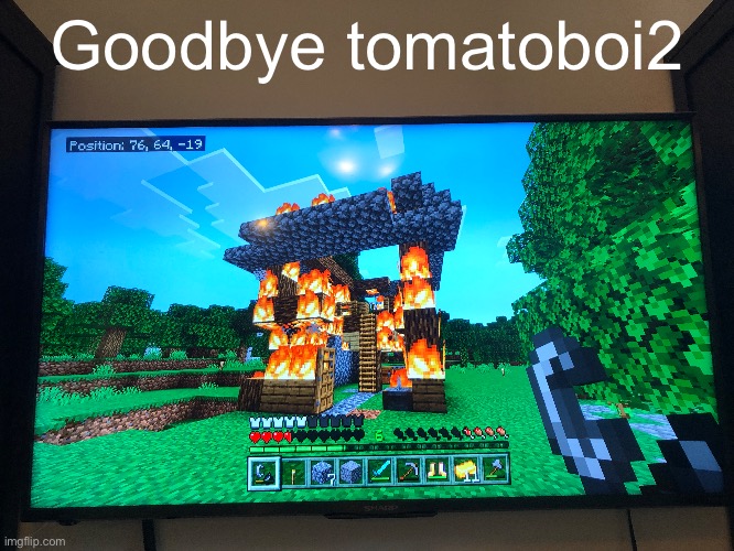 Burnt tomatoboi2’s house down | Goodbye tomatoboi2 | image tagged in burning,flames,home | made w/ Imgflip meme maker