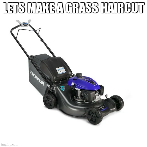lawn mower | LETS MAKE A GRASS HAIRCUT | image tagged in lawn mower | made w/ Imgflip meme maker