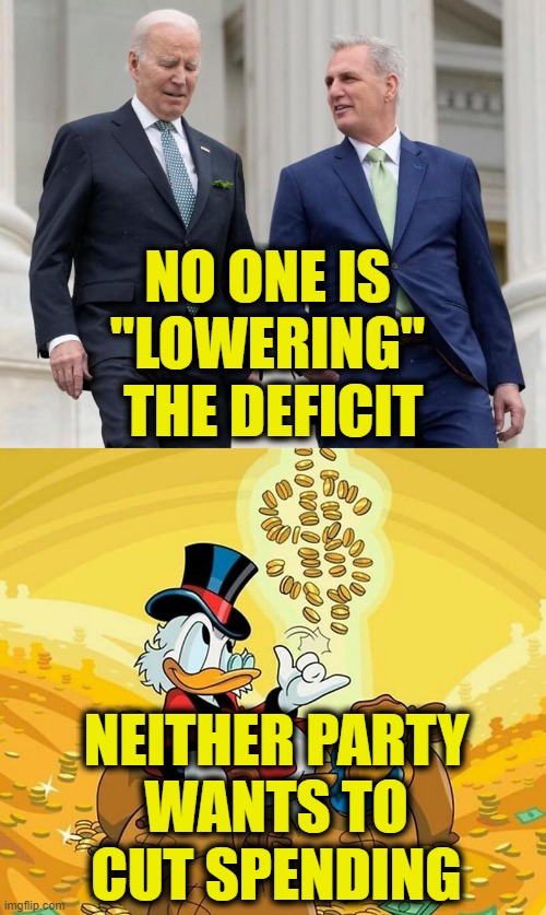 For Your Amassment Only | NO ONE IS
"LOWERING"
 THE DEFICIT; NEITHER PARTY
WANTS TO
CUT SPENDING | made w/ Imgflip meme maker