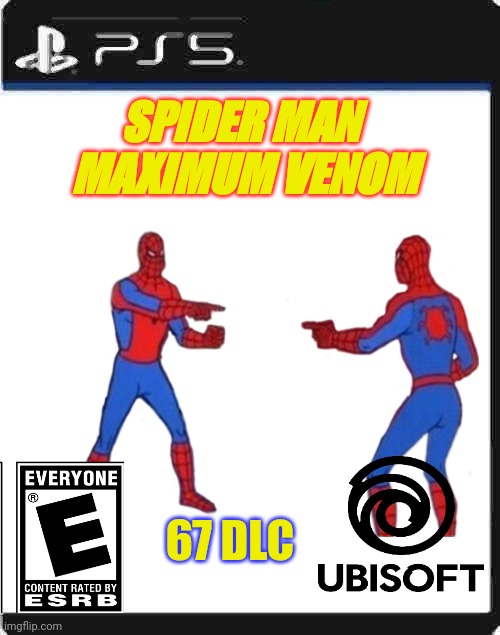 BLANK PS5 CASE | SPIDER MAN  MAXIMUM VENOM; 67 DLC | image tagged in blank ps5 case,spiderman | made w/ Imgflip meme maker