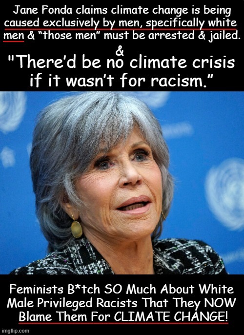 Feminism, Sexism, Racism and Climate Change | image tagged in politics,climate change,jane fonda,political humor,feminism and hating on men,sexism and racism | made w/ Imgflip meme maker