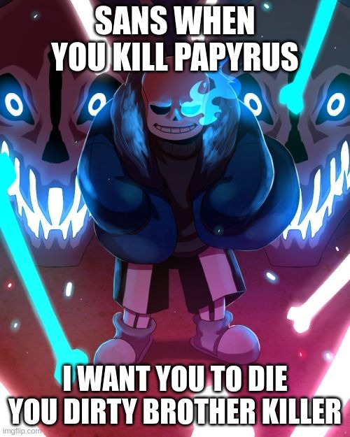 Sans Undertale | SANS WHEN YOU KILL PAPYRUS; I WANT YOU TO DIE YOU DIRTY BROTHER KILLER | image tagged in sans undertale | made w/ Imgflip meme maker