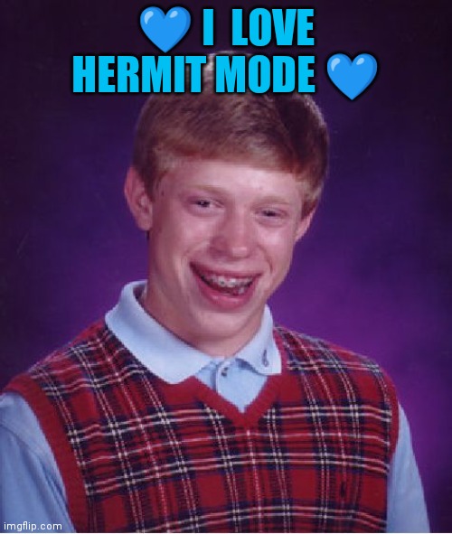 Bad Luck Brian Meme | 💙 I  LOVE HERMIT MODE 💙 | image tagged in memes,bad luck brian | made w/ Imgflip meme maker