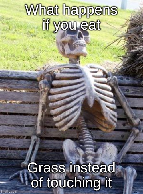 Waiting Skeleton Meme | What happens if you eat; Grass instead of touching it | image tagged in memes,waiting skeleton | made w/ Imgflip meme maker