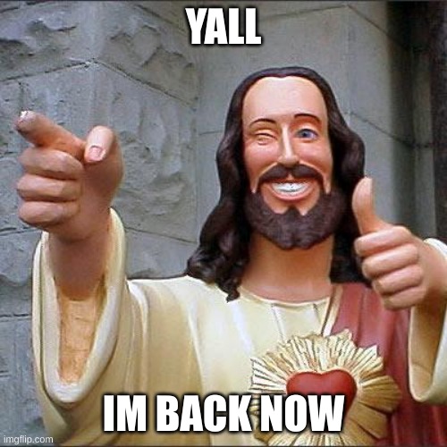 Sorry about my cringe memes, but i will change rn lol | YALL; IM BACK NOW | image tagged in memes,buddy christ | made w/ Imgflip meme maker